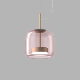 JUBE Zeitlose LED Glaspendelleuchte aus Italien Die moderne Pendelampe mit rosa Lampenglas.
