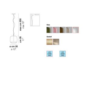 JUBE Timeless Italian LED glass pendant light with diffuser Abmessungen der kompakten Ausfhrung der JUBE.