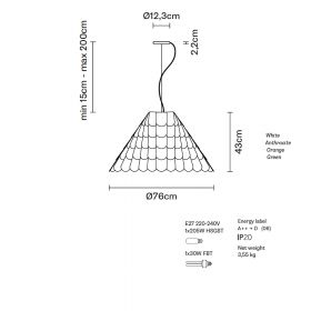 BARBEAU Large design pendant light Abmessungen der großen Design Hängeleuchte.