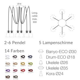 KIT POP UP Mehrfachpendel 2-6 Stck Abmessungen, Formen und Farben des Mehrfachpendels.