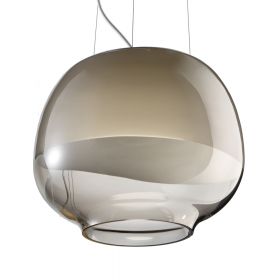 MIRAGE Italienische Pendelleuchte mit zweifarbigem Glas Penelleuchte in Opal-Rauchglas.