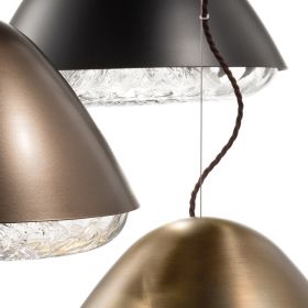 KIRA Pendelleuchte mit venezianischem Glas und Metallschirm Oberflchen Schwarz, Bronze, Messing.
