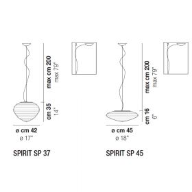 SPIRIT Italian pendant light with grooved glass Abmessungen der hochwertigen Leuchte.