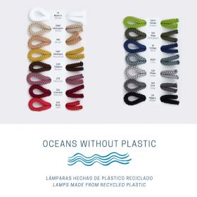 TALES Eckige Pendelleuchte mit farbigem Textil Bunte Kordel aus recycelten Plastikflaschen.