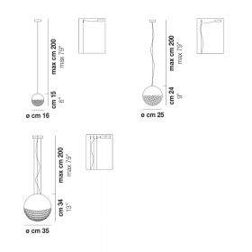 BOLLE Italian ball glass lamp Abmessung der drei Kugelglas-Leuchten.