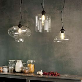 BISTRO pendant lights with glass shade in clear or smoke Pendellampe mit groen Lampenglas. Zur Auswahl stehen drei Formen.