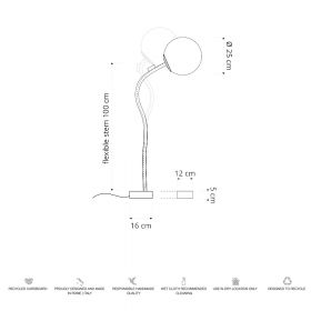 MICRO LUNA PIANTANA Design Stehleuchte aus Italien Abmessungen der Bodenstehlampe.