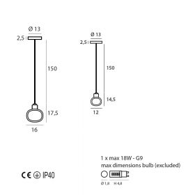NABILA Kleine Glas-Pendelleuchte Abmessungen der kleinen Pendelleuchte.