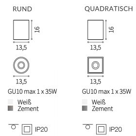 PEPPE Movable cement ceiling spotlight Spot-Deckenlampe in rund oder eckig.
