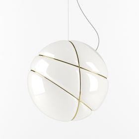 ASTORIA Hochwertige Hngeleuchte mit weiem Glas Italienische Glasleuchte mit Dekoring vergoldet.