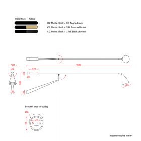GORDON Wandleuchte mit langem Wandarm und beweglichem Schirm Abmessungen der ausladenen Wandleuchte.
