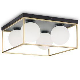 LORETTO ceiling light with spherical glass and brass Moderne Deckenlampen mit 4 Kugelglsern und Messing.