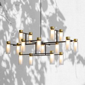 ORIENTE Elegant designer chandelier with glass tubes and brass elements Hochwertiger Kronleuchter mit 130 cm Lnge.