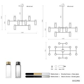 ORIENTE Eleganter Designleuchter mit Glasrhren und Messingelementen