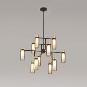 OSMAN Moderner Italienischer Kronleuchter 12 flammig mit Messing und Glasrohr Eleganter italienischer Kronleuchter modern interpretiert.