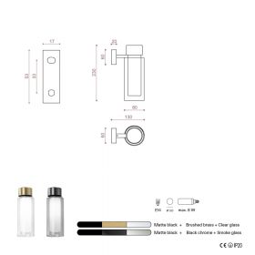 ORIENTE Italian wall light with brass and glass tube Abmessungen Glas-Designleuchte.