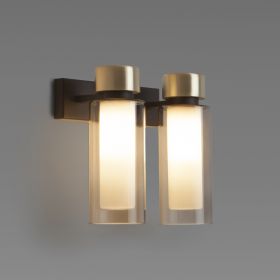 ORIENTE two-light wall light with brass and glass tube