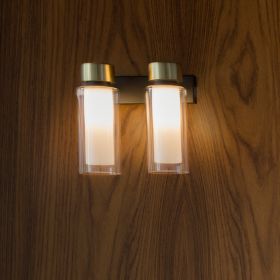 ORIENTE two-light wall light with brass and glass tube 