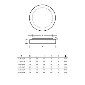 DIAMO Flache runde Deckenleuchte aus Glas Abmessung der flachen Deckenlampe in 6 Gren.