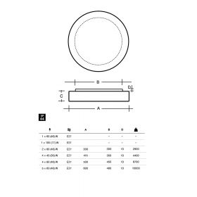 DIAMO IP44 Flache runde Deckenleuchte aus Glas Abmessung der flachen Auenlampe in 4 Gren.