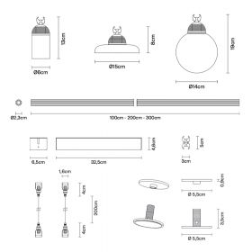 SUSPENDED SYSTEM Modulares Leuchtensystem mit vier verschiedenen Lichtquellen