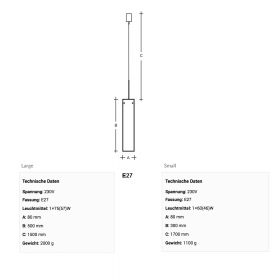 WANIA Zylindrische Glas-Pendelleuchte Abmessungen der langen Glas-Pendelleuchte.