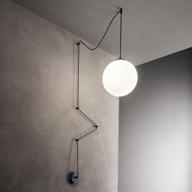 KAVA Hngeleuchte mit langem Kabel Weies Kugelglas  30cm, Aufhngung hier in Schwarz.