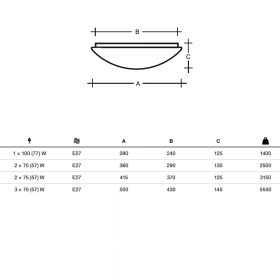 KARON Semicircular glass ceiling light IP44 Abmessung der flachen Deckenlampe in 4 Gren, IP44.