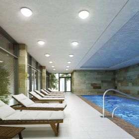 KARON Semicircular glass ceiling light IP44 Einsatz der Deckenleuchte in Feuchtrumen zur Grundbeleuchtung.