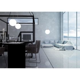 ONA White spherical glass pendant light with steel cable suspension Angenehmes Licht fr Wohnrume.