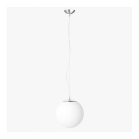 ONA White spherical glass pendant light with steel cable suspension Pendellampe mit Aufhngung aus Chrom.