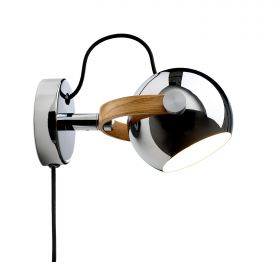 SERIO Kleine Wandleuchte Kugelkopf Wandleuchte mit Kabel Chrom