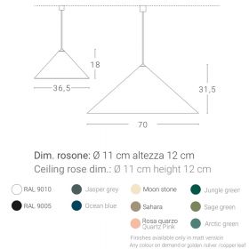 JEENA Moderne Pendelleuchte mit Kegelschirm Abmessung der farbigen Pendelleuchten JEENA.