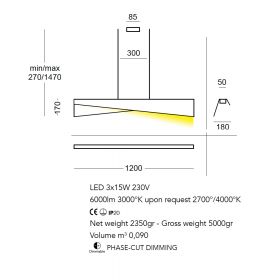 KAMI Innovative design pendant light Abmessung der 120 cm langen Hngeleuchte.