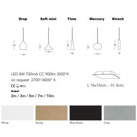 EASY SYSTEM 3-flammiges Pendel Abmessung und Farben des 1-flam. Lampenpendels.