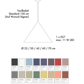 KONKO LIGHT Colored pendant light in cone shape Konische Hngelampe in vielen Farben.