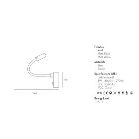 NIEKA Flexible Design Wandleuchte Abmessung der flexiblen Design Wandleuchte.