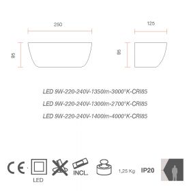 SOFFA LED Halbrunde Wandleuchte aus Leichtbeton Abmessung der Beton Wandleuchte mit LED Modulen.