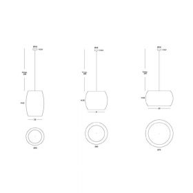 POMA Round pendant light in many colors Abmessungen der drei Schirmgren.