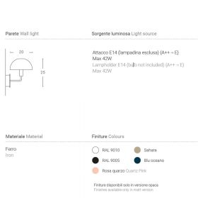 AMEDEO design wall light Abmessung der Wandleuchte.