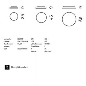 BEA Modern ceiling light with up-light Abmessung der modernen LED Deckenleuchte.