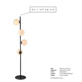 SWING 4-lam. Floor lamp with glass shades An/Aus Schalter an der Halterung.