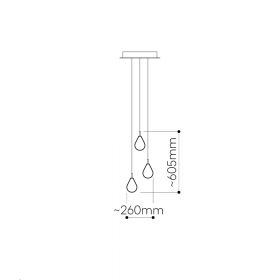 SOAP MINI cascade luminaire with 3 pendants colored Abmessungen der 3-flammigen Kaskade.