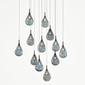 SOAP MINI cascade luminaire with 3 pendants colored Wie Wassertropfen perlende Lampenglser.