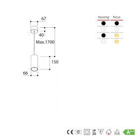 FUNNEL Moderne Spot-Pendelleuchte Abmessung und Infos zur GU10 Variante in 24 cm Lnge.