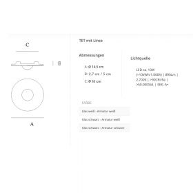 TET Flacher Aufbau-Spot dimmbar Abmessung der Design Aufbau-Spotleuchte