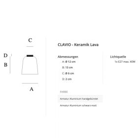 CLAVIO Small ceiling light with ceramic shade Abmessung der minimalistischen Design Deckenleuchte.