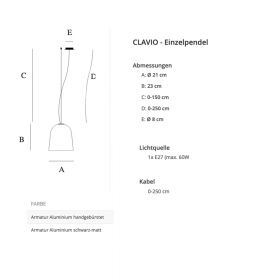 CLAVIO Design Pendelleuchte mit Keramik-Schirm Abmessung der modernen Design Pendelleuchte.