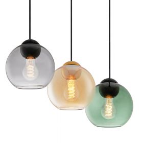 BACCIO Pendelleuchte mit farbigen Glas Dekorative mehrfach Anordnunge der Pendel.
