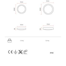 Round, flat ceiling light - special offer Abmessungen der Keramik Deckenleuchte klein und mittel.